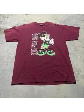 Vintage 90s Mickey Mouse South Padre Island Disney T Shirt XL USA Burgundy